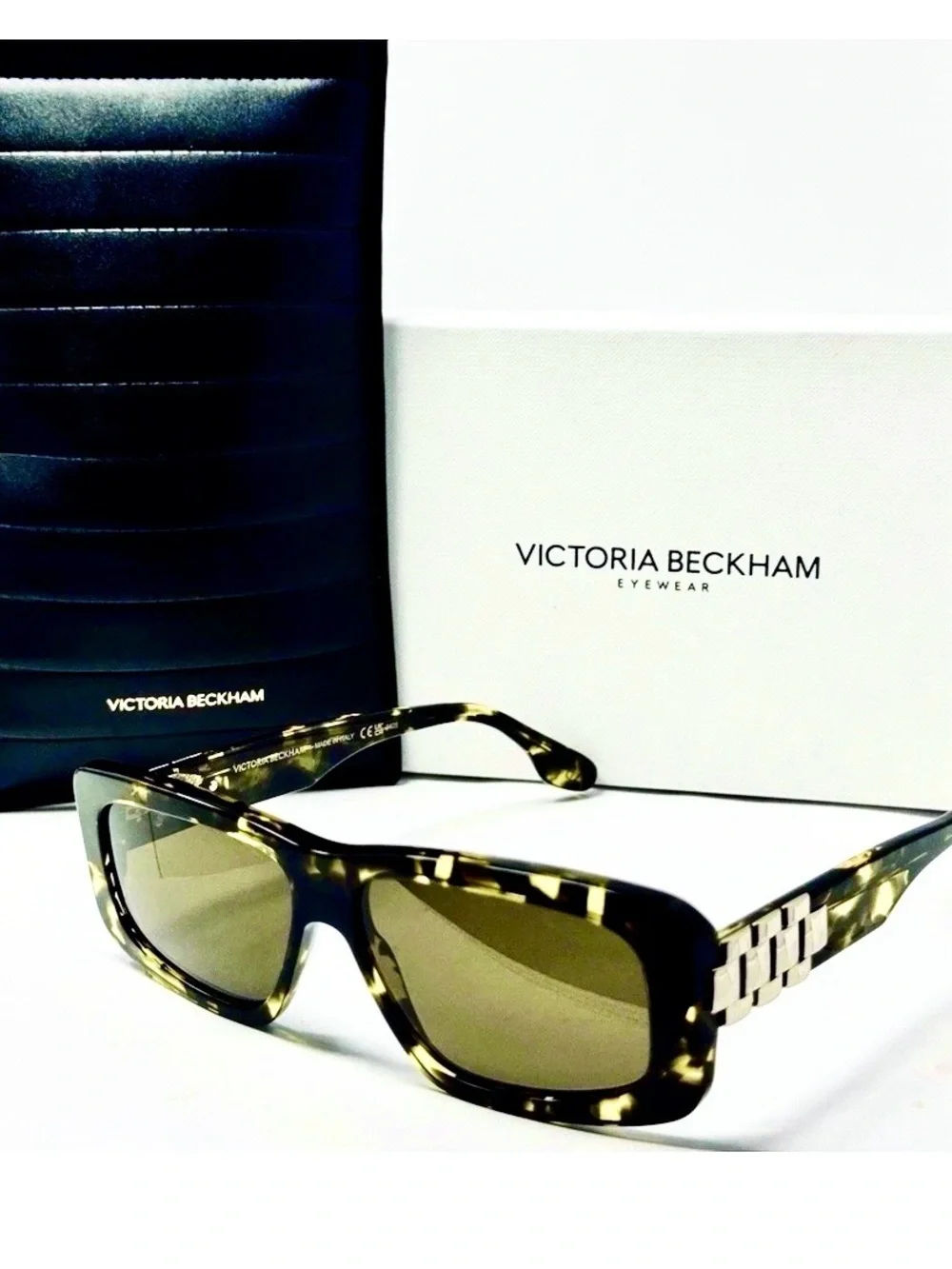 New Victoria Beckham VB669S 012 Sunglasses Black Yellow Hav 55-13-145 Authentic